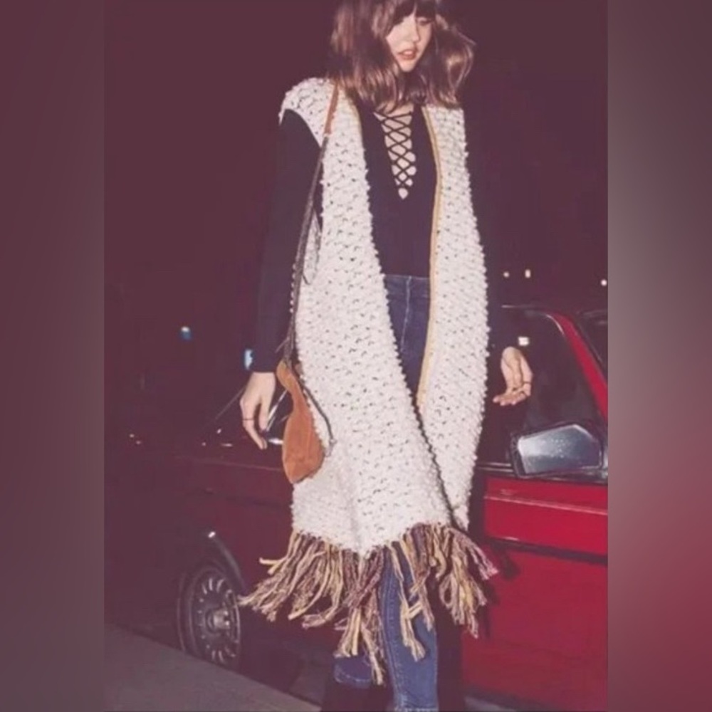 Free people Madeline wool vest fringe shearing crochet jacket coat